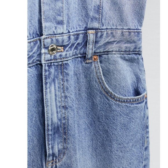 ZARA DENIM JUMPSUIT SHORT SLEEVES LONG PANTS S,M - Picture 10 of 15